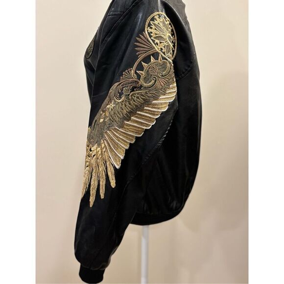 **SALE** Men's GXP Eagle Wings Full Zip Faux Leather Bomber Jacket Black Medium - Picture 2 of 8